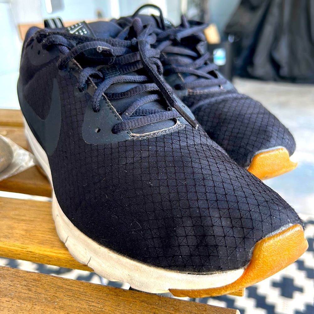 Nike Air Black Swoosh on Black Mesh Sneakers